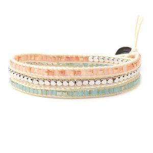 Victoria Emerson Teal & Peach Crystals on Ivory Wrap Bracelet
